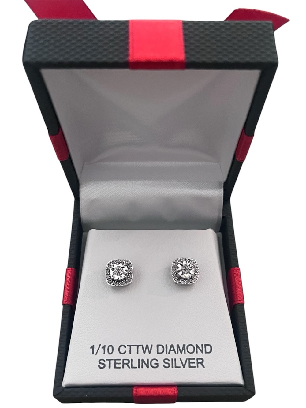 1/10 CTTW Diamond Halo Stud Earrings Sterling Silver NWT